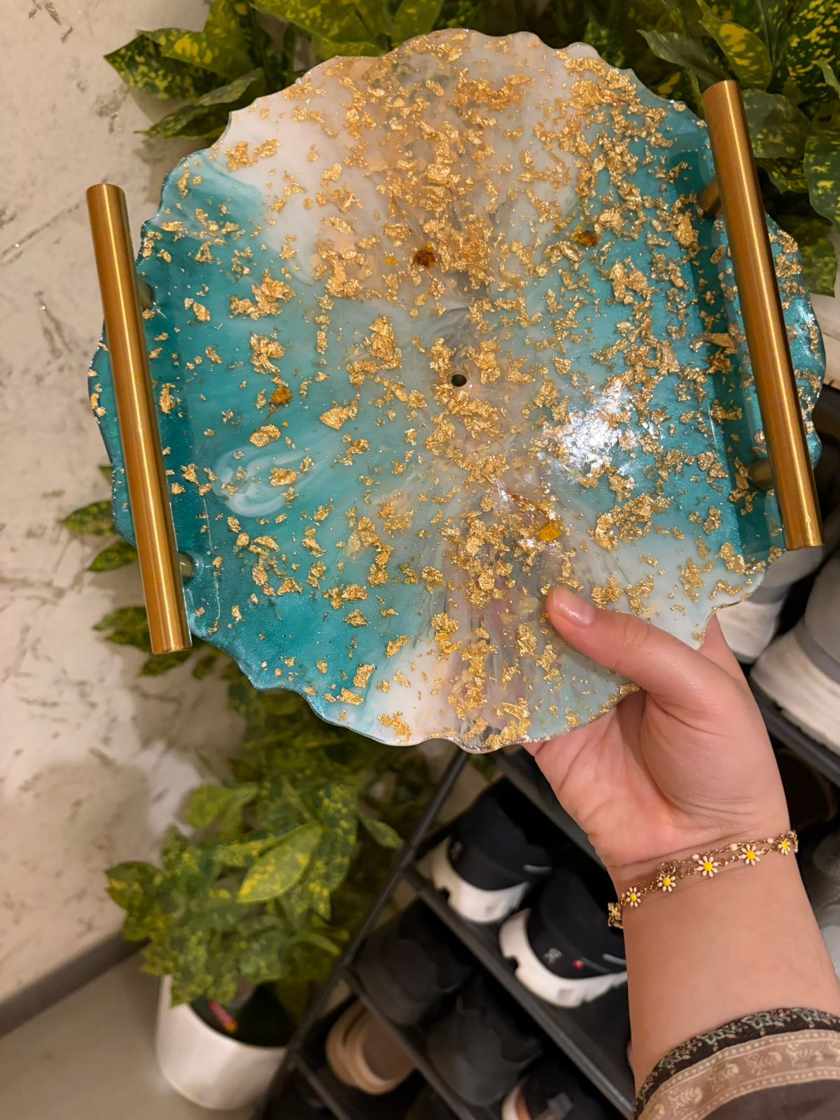 Teal & Gold Resin Tray